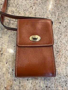 Patricia Nash Tan Leather Crossbody Pouch with Turn-Lock